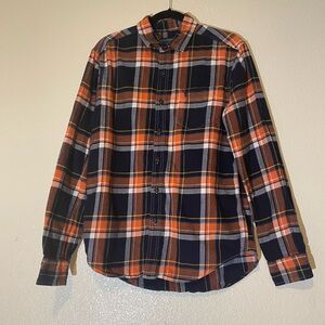 American Eagle Outfitters Orange and Blue Plaid Shirt